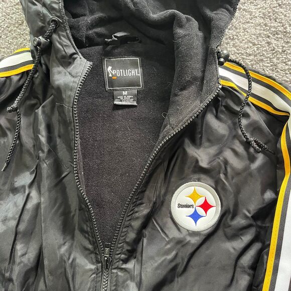 Vintage 90s Pittsburgh Steelers Full Zip Puffer Parka Jacket Big Logo Size M - Picture 4 of 7